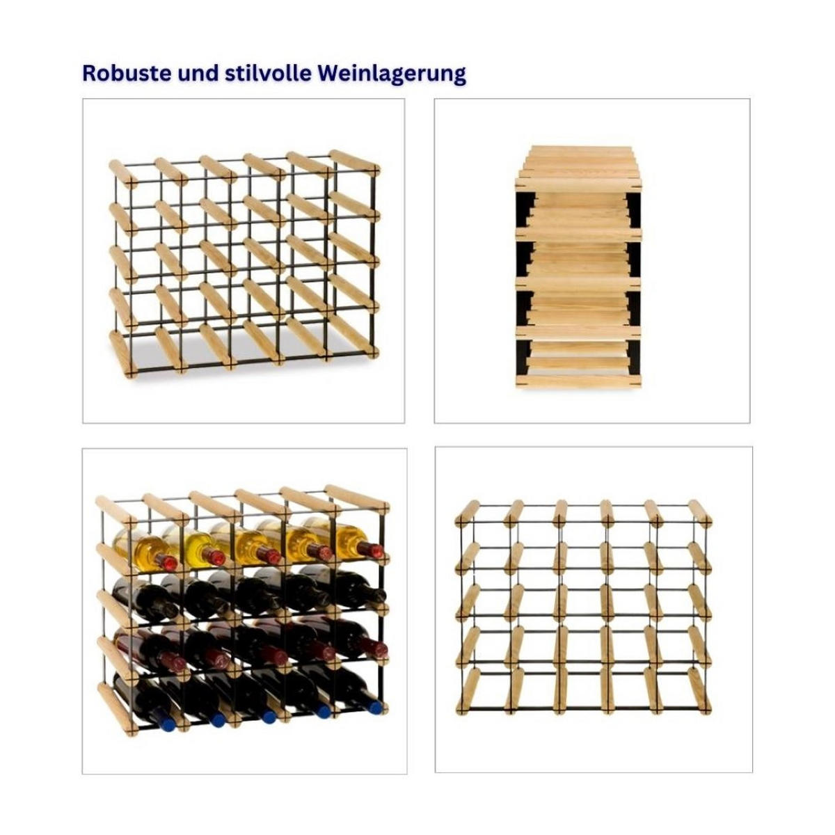 WEINREGAL Vinotega Mod Metal 42,5x52,5x24,5 cm 5x4 Flaschen Massives Kiefernholz Natur - Naturfarben, Holz (52.5/42.5/24.5cm) - PROREGAL