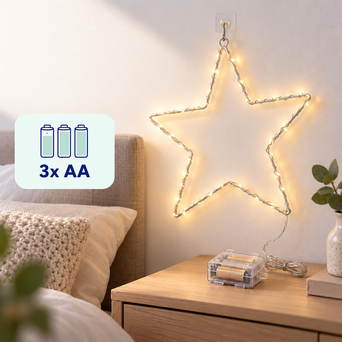 ZVEZDA Bela LED 3-delni-set 30 cm toplo bela - bela, kovina/umetna masa (29/30/2cm) - Relaxdays