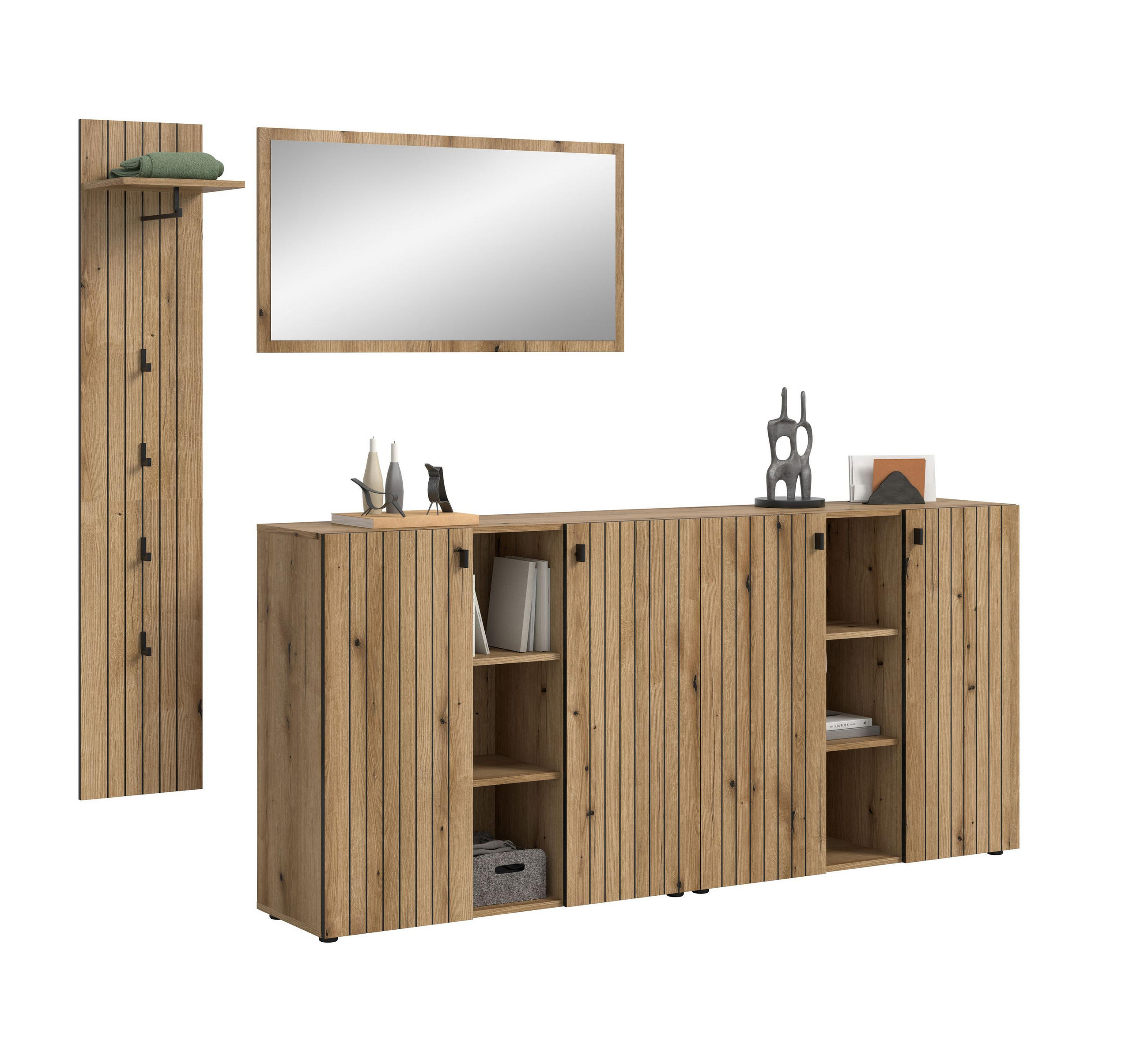 GARDEROBEN-SET STATION 4-tlg. (B/H/T: ca. 258/192/37 cm) in Evoke Oak Nachbildung/Evoke Oak Nachbildung - Eichefarben, Holzwerkstoff (258/192/37cm)