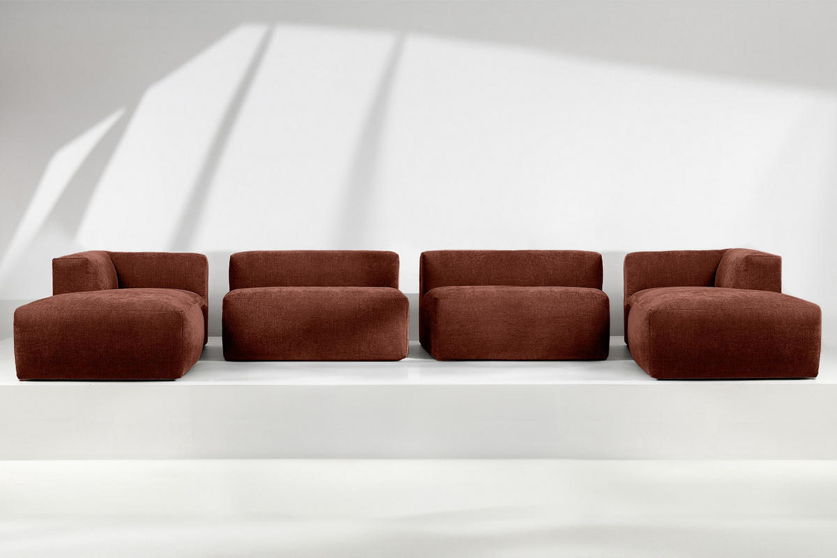PANORAMA-ECKSOFA BUFFO 7/8 Sitzer mit extrem weicher Sitzfläche, Gewebestoff, orange - Orange, Textil (424/73/180cm) - KONSIMO®
