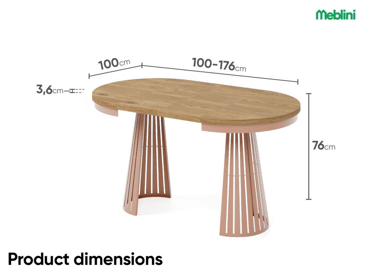 ESSTISCH Cone Bis - Eichefarben/Kupferfarben, Holzwerkstoff/Metall (100/100/76cm) - Meblini