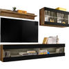 WOHNWAND 4-er Set, TIVOLI SET6 Wotan + Schwarz, Offener Raum - Schwarz, Glas/Holzwerkstoff (240/195/35cm) - Komodee