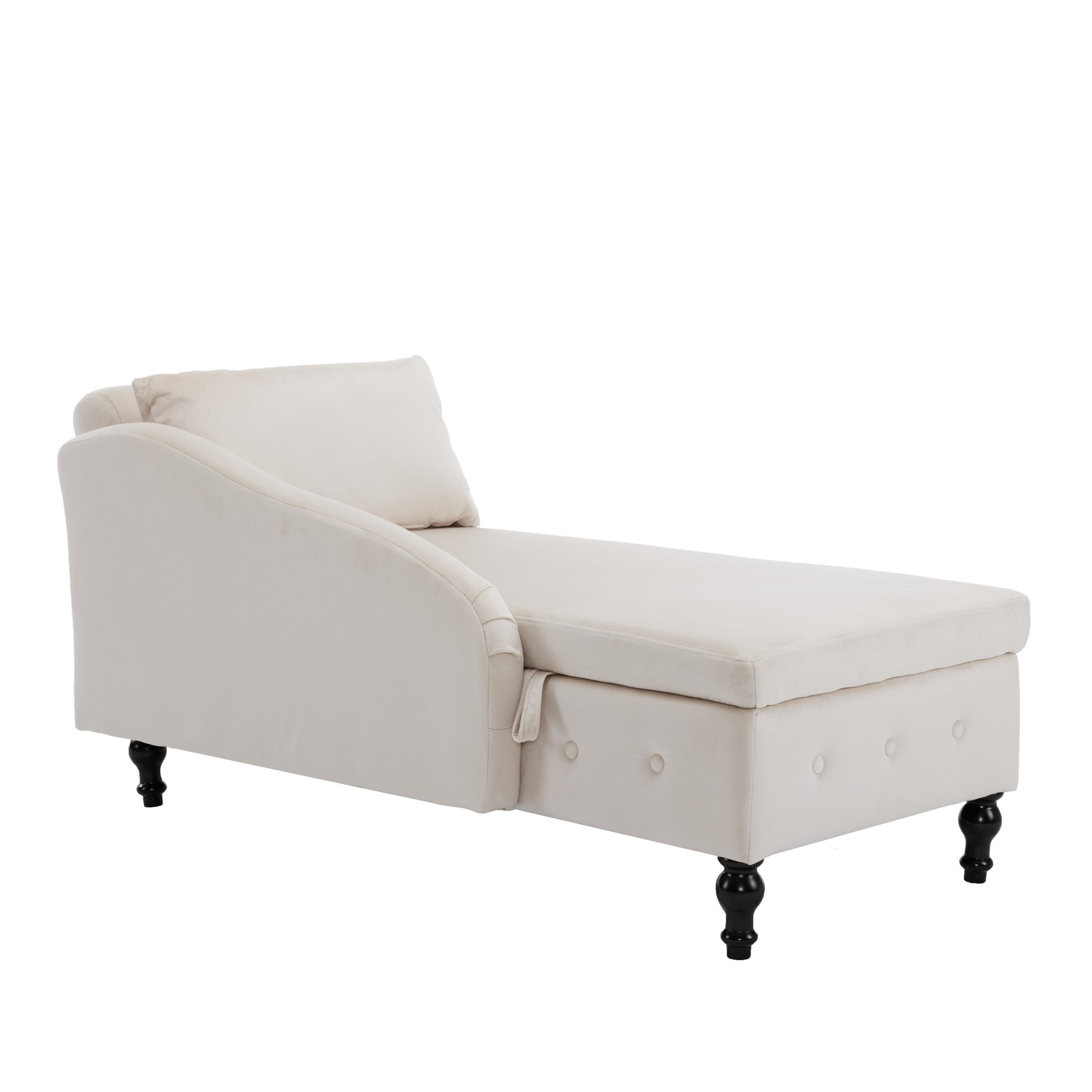 RÉCAMIERE Samt Beige mit Stauraum mit Kissen - Beige, Holz/Holzwerkstoff (144/69/62cm) - WISHDOR
