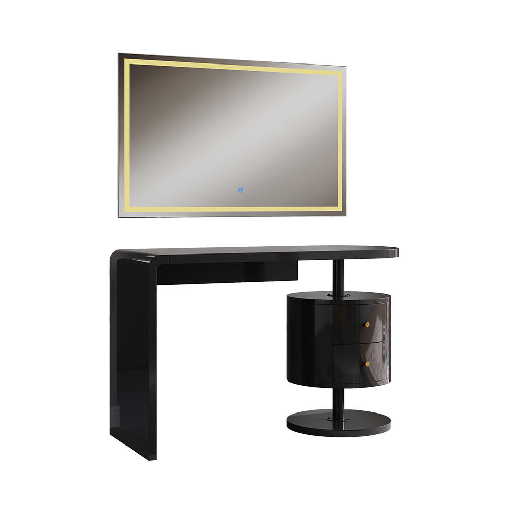 SCHMINKTISCH Lara Schwarz Hochglanz 120 cm mit LED-Spiegel - Schwarz Hochglanz, Holzwerkstoff (120/76/50cm) - Vicco