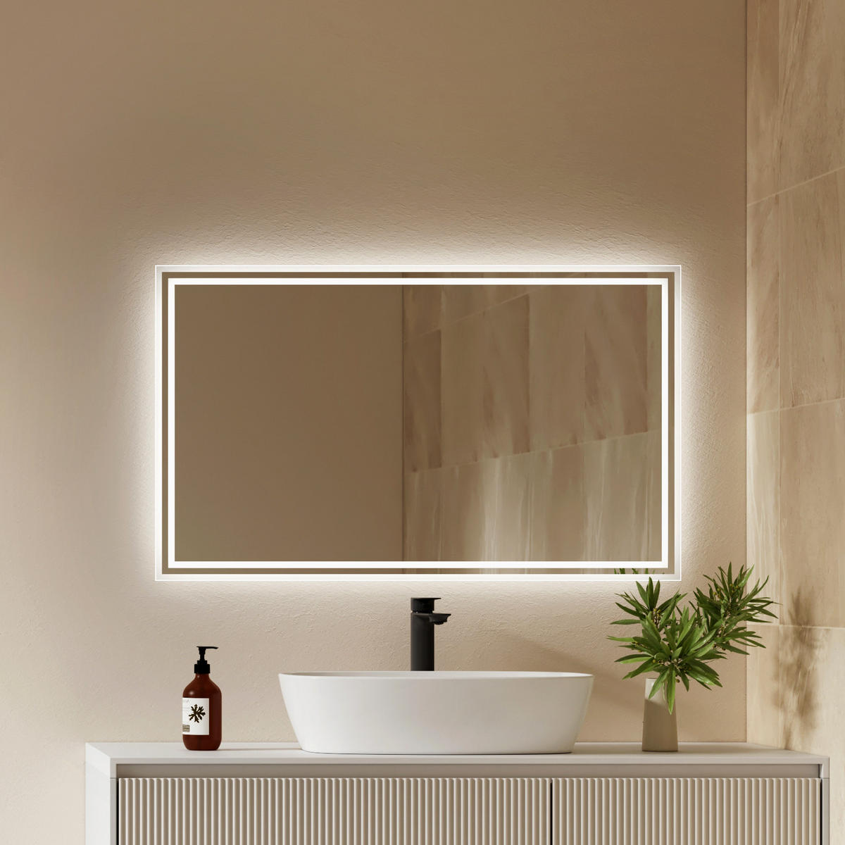 OGLINDA de baie cu LED-uri 100/60 cm - transparent, sticlă (100/60/3.5cm) - EMKE