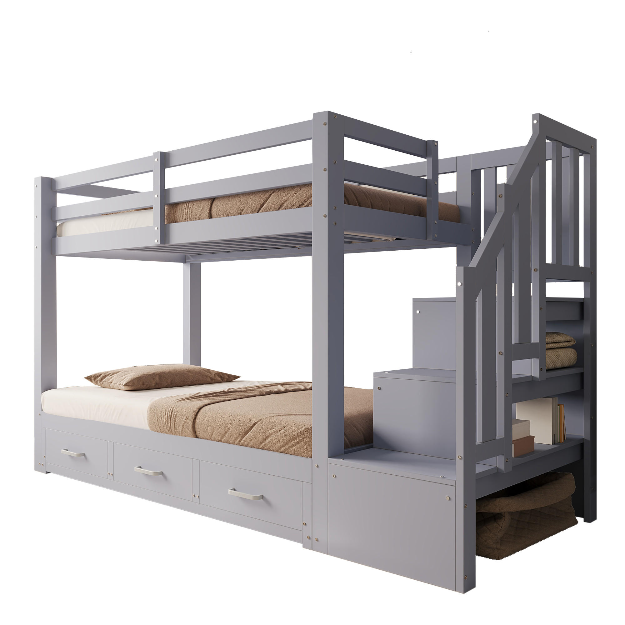 ETAGENBETT 90x200cm Holz Ausziehbett Stauraum Grau - Grau, Holz (90/200cm) - FLIEKS