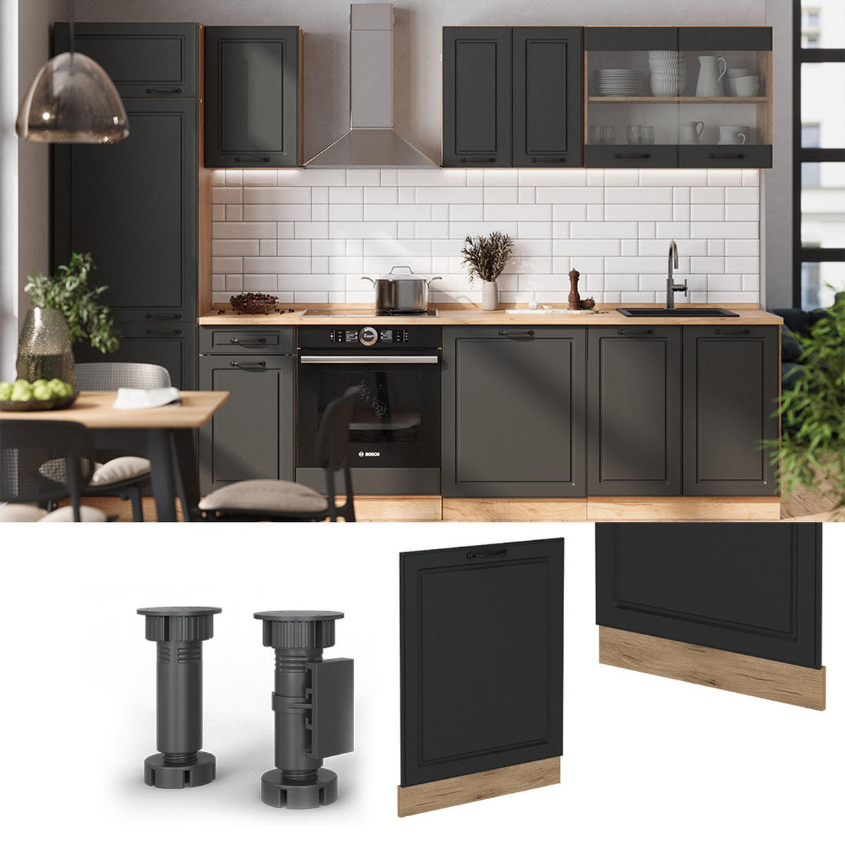 GESCHIRRSPÜLBLENDE R-Line Anthrazit Landhaus 60 cm , AP Anthrazit - Honigeiche/Anthrazit, Holzwerkstoff (60/81.8/1.6cm) - Vicco