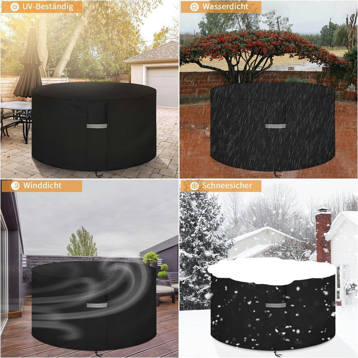 ABDECKHAUBE für Gartentisch Rund Schwarz 190 x 80 cm - Schwarz, Textil (190/80/190cm)