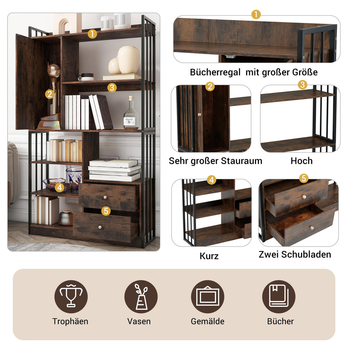 BÜCHERREGAL braun - Braun, Holzwerkstoff (30/173.5/100cm) - Urban Meuble