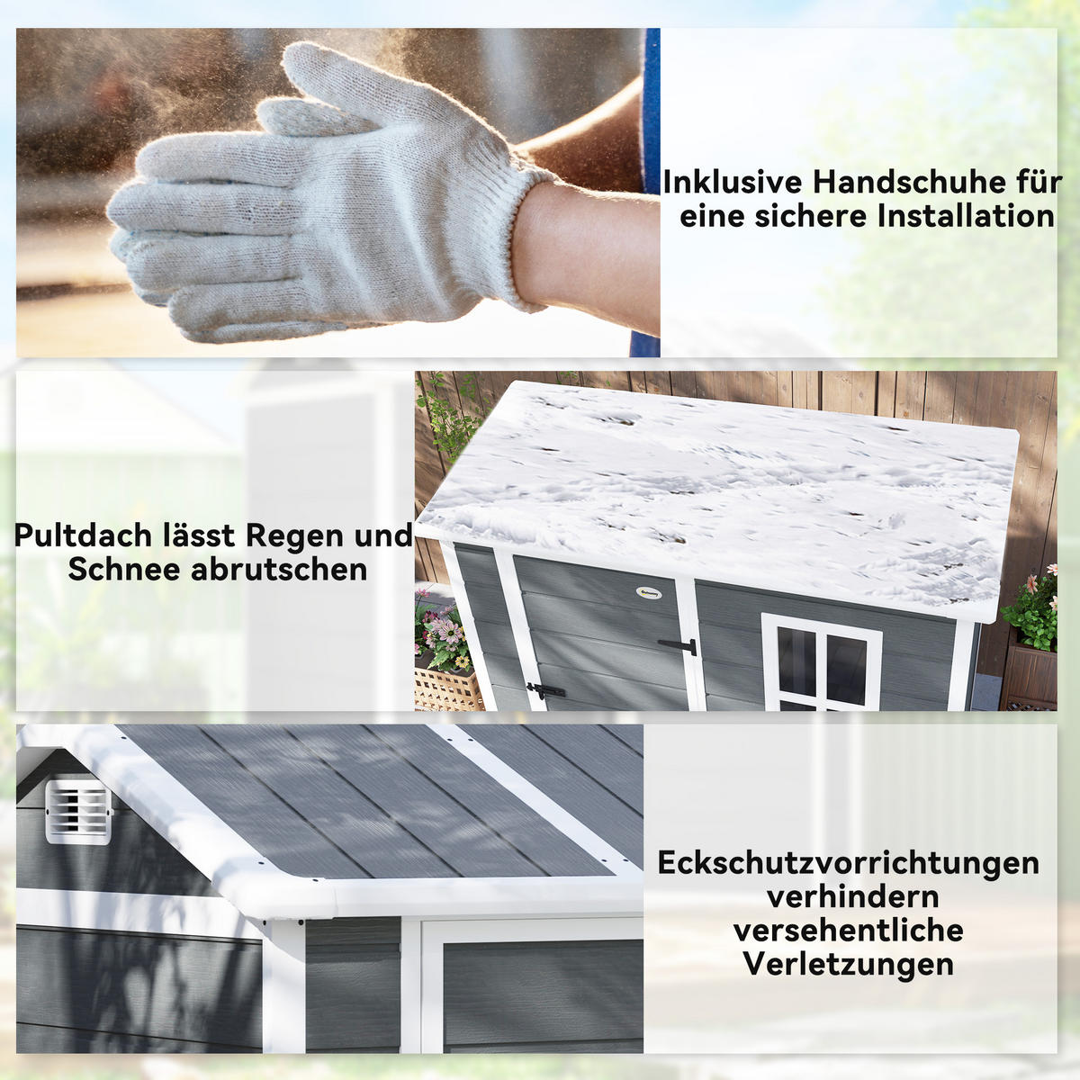 GARTENHAUS DE-08120 mit Boden, Fenster & verschließbarer Tür Grau - Grau, Kunststoff (130/199/186cm) - ComfortXL