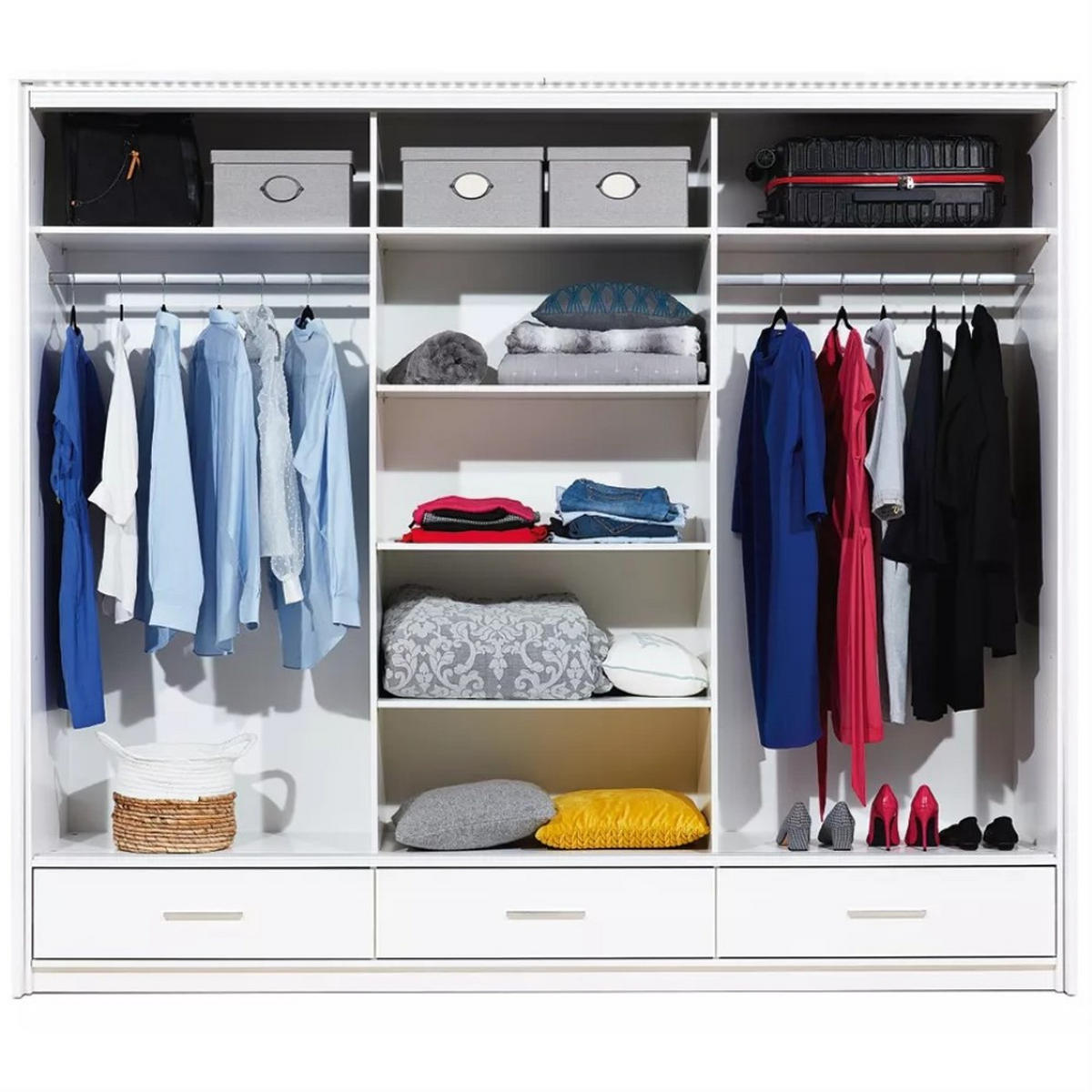 SCHWEBETÜRENSCHRANK Marsylia mit Spiegel und Schubladen, graphitfarben, 255 cm - Graphitfarben, Holzwerkstoff (255/225/61cm) - Beautysofa