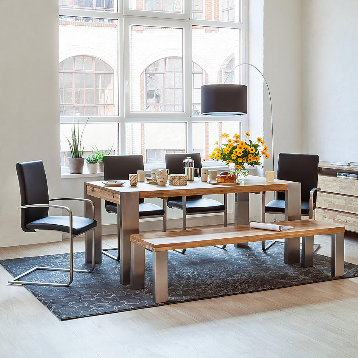 FREISCHWINGER - Edelstahlfarben/Schwarz, Leder/Metall (51/98/58cm) - home24