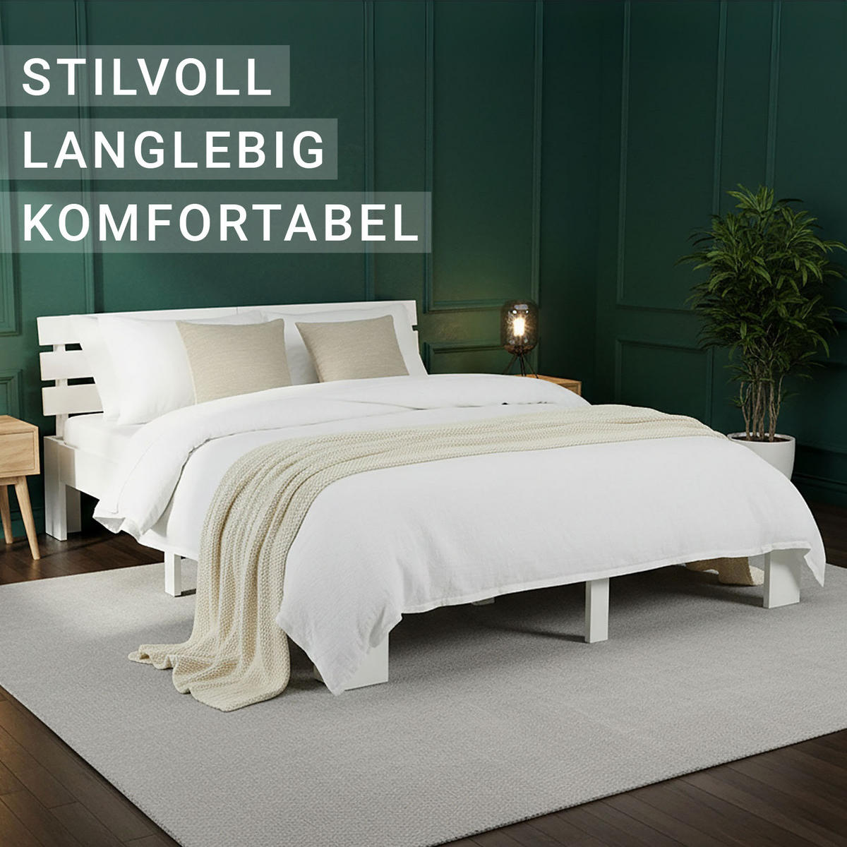 HOLZBETT Weiß 160/200 cm Doppelbett mit Matratze - Weiß, Holz (160/200cm) - Homestyle4u