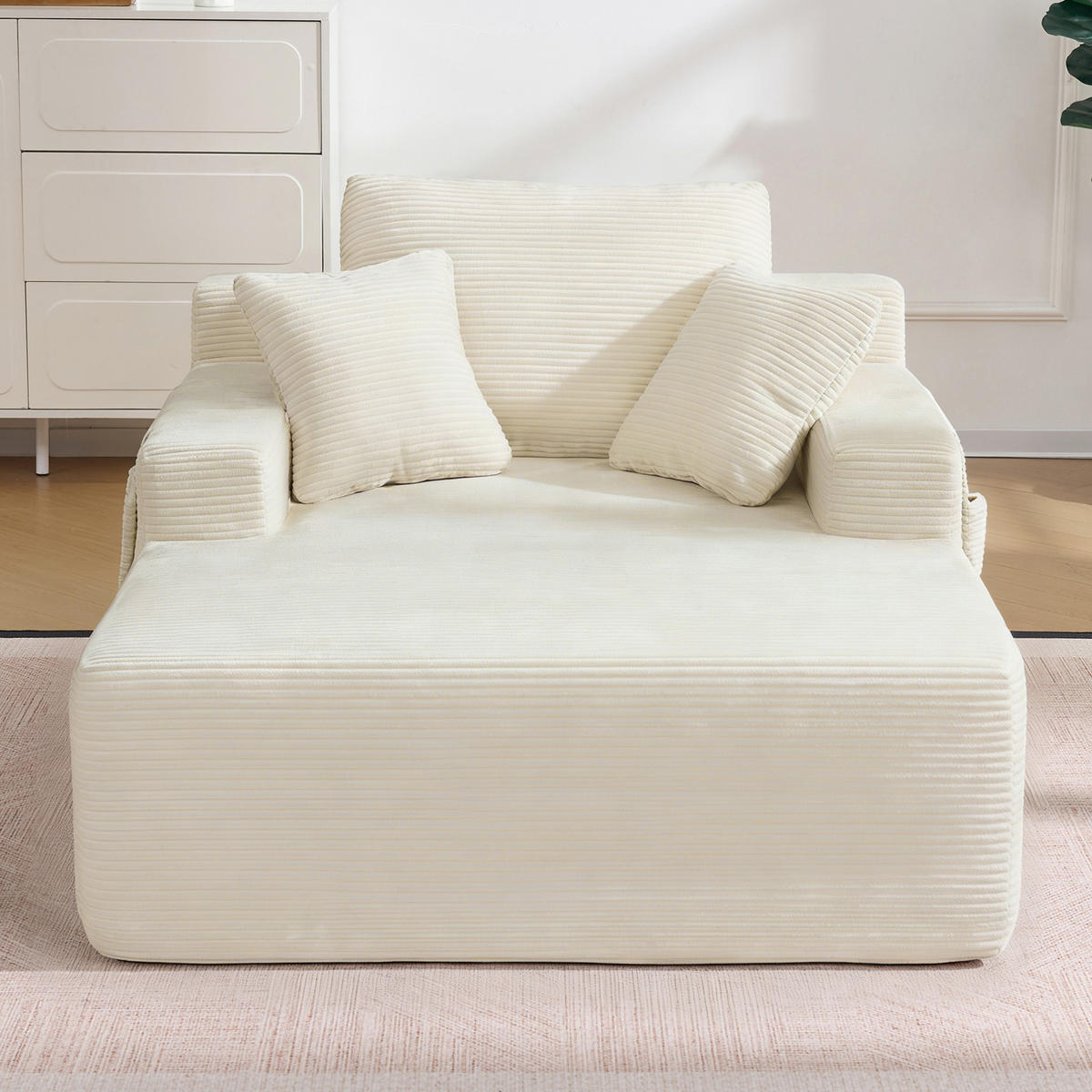 SOFAELEMENT 150/110/70 cm Beige Cord mit 2 Staufächer - Beige, Textil (70/150/110cm) - Oxeza