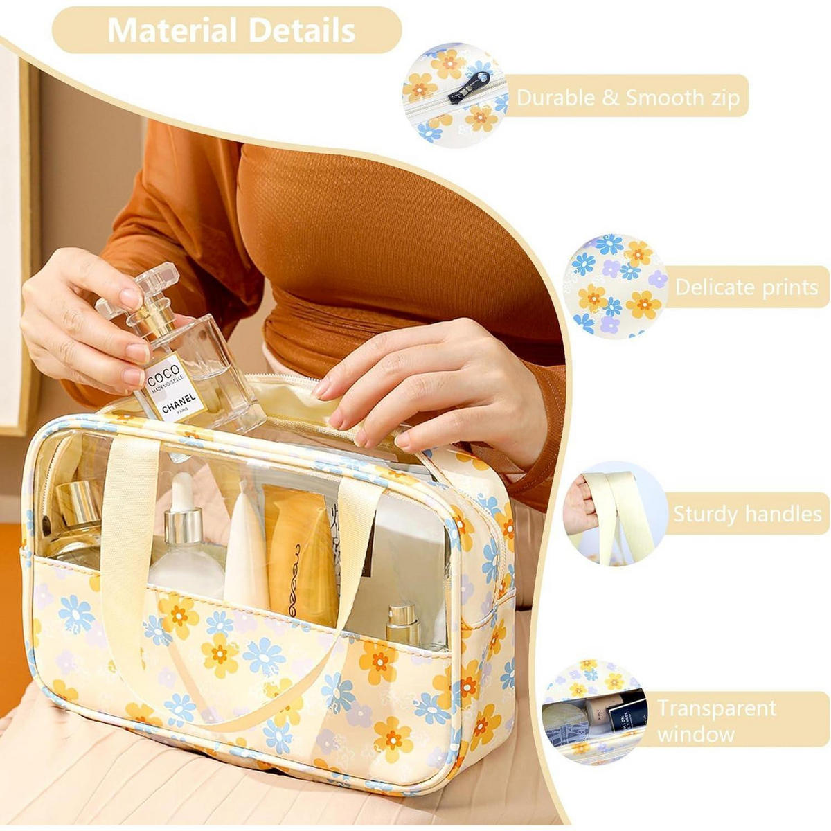 KULTURTASCHEN Set 3-teilig Transparent Bedruckt-Gelb - Multicolor, Kunststoff (21/10/30cm)