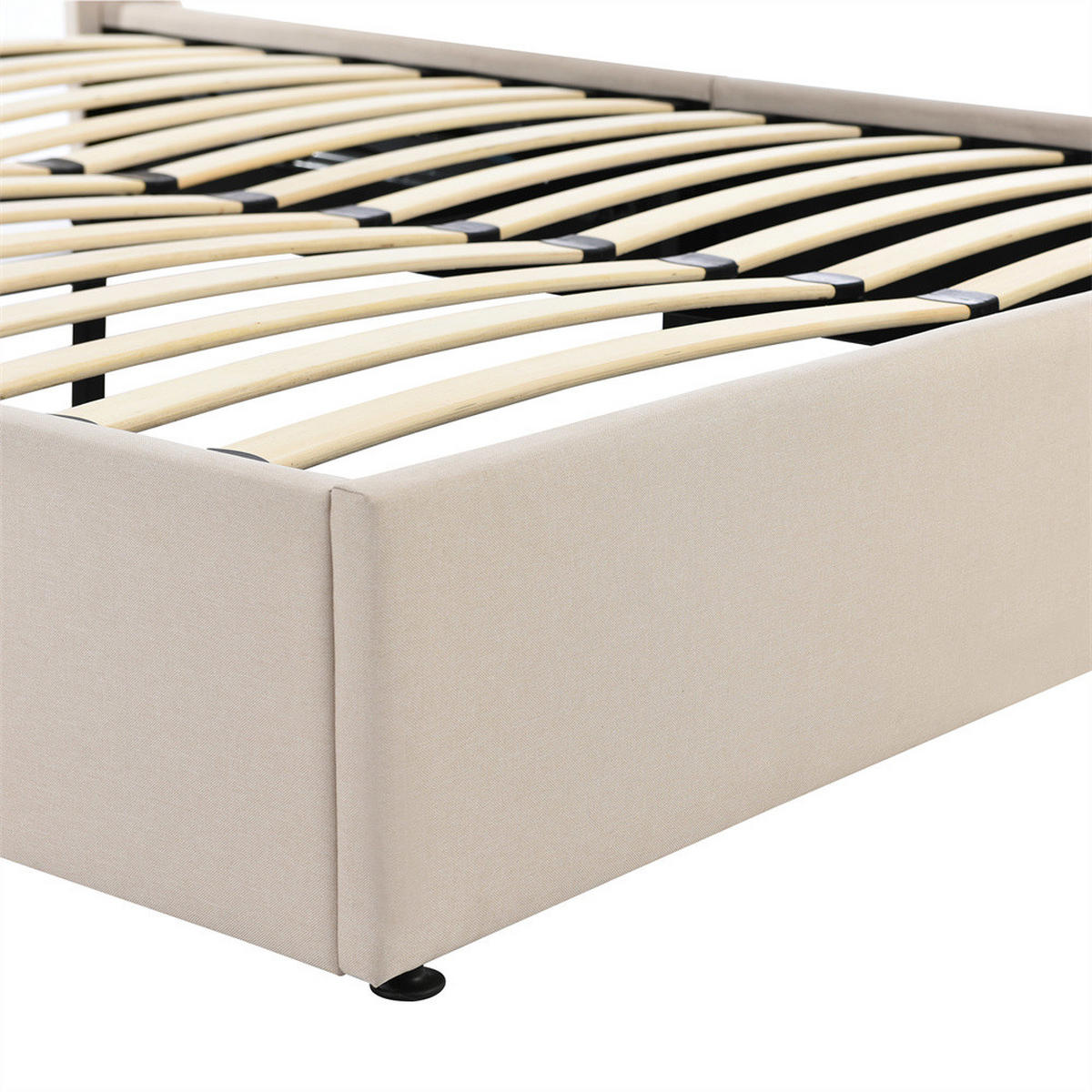 POLSTERBETT 160/200 cm in Beige Leinen - Beige, Holz/Textil (160/200cm) - KOMHTOM