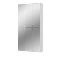 GARDEROBENSCHRANK weiß 91 cm 6-türig, Schuhschrank mit Spiegel, Garderobenmöbel - Weiß Hochglanz/Silberfarben, Holzwerkstoff/Kunststoff (91/193/34cm) - Inn.Furn
