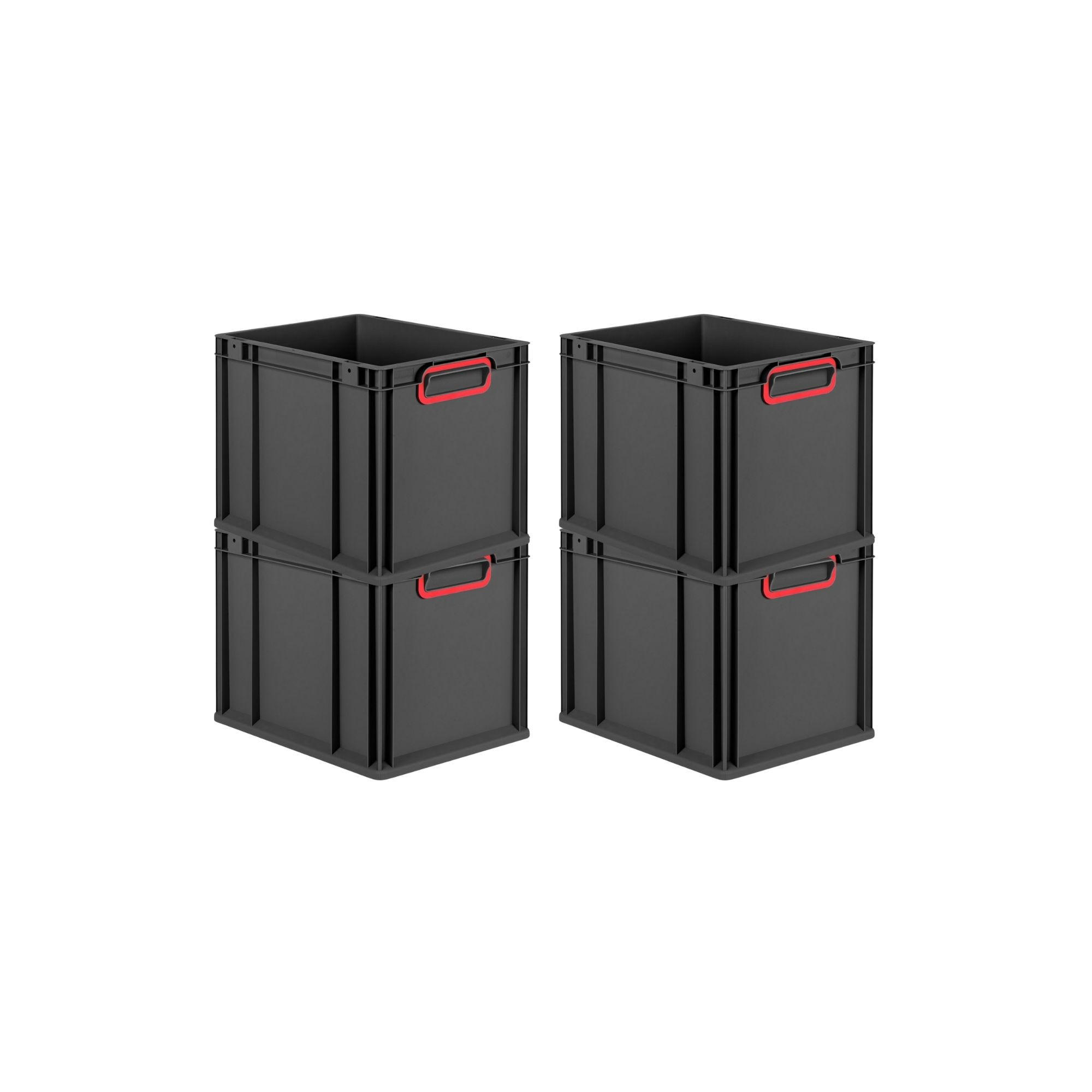 EUROBOX 4x NextGen Color 32x30x40 cm 30 Liter Griffe rot zu, Schwarz - Rot/Schwarz, Kunststoff (30/32/40cm) - PROREGAL