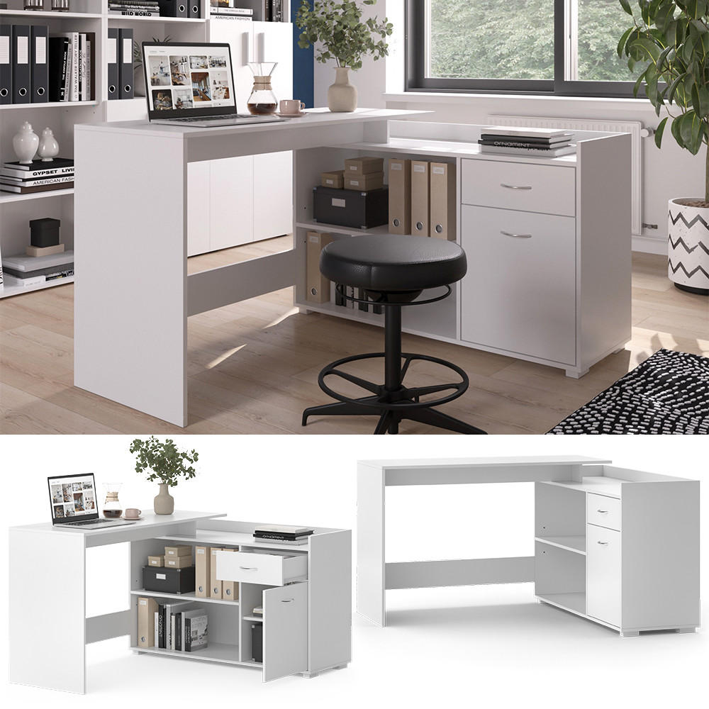 ECKSCHREIBTISCH Noira Weiß 135 x 77 cm mit Schublade - Weiß, Holzwerkstoff (77/135/115cm) - Vicco