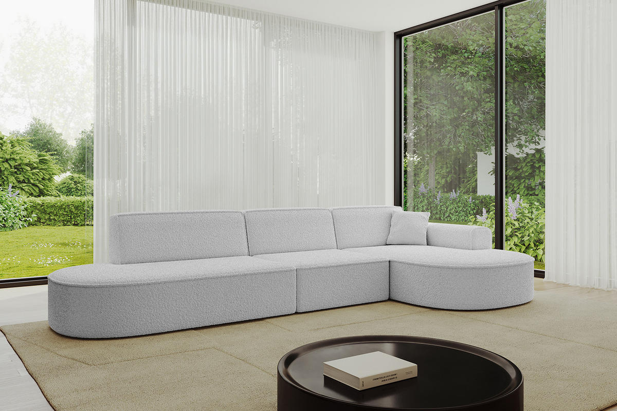 ECKSOFA Ottomane Rechts MARI-L2 - 317x163x73,5 cm Hellgrau Bouclé - Hellgrau/Schwarz, Holzwerkstoff/Kunststoff (317/163cm) - ALTDECOR