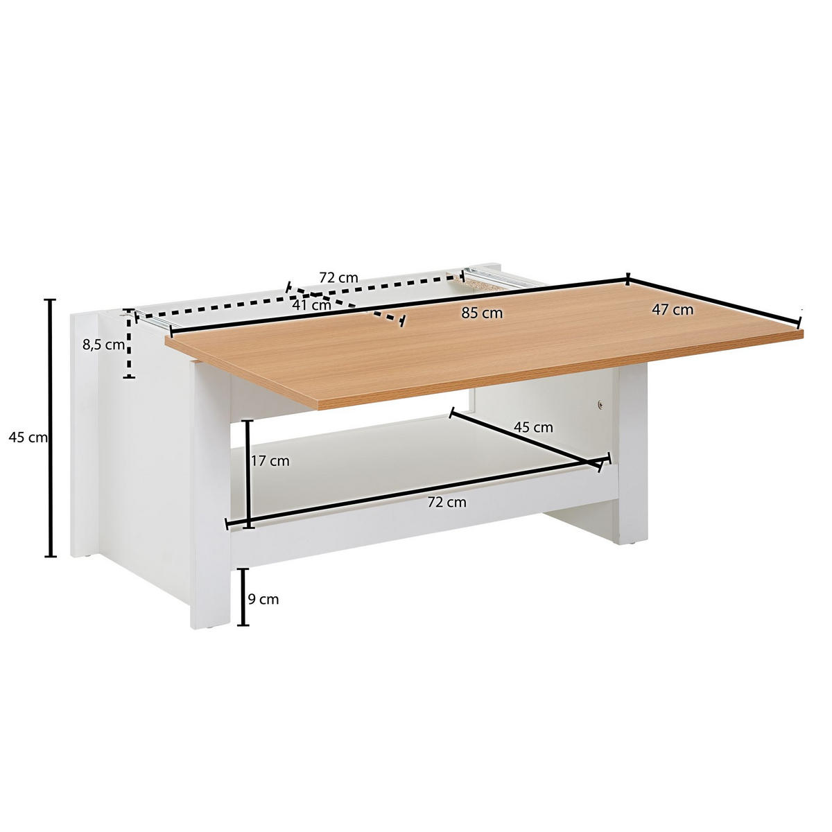 SOFATISCH eckig GREGA Wohnzimmertisch - Weiß, Holzwerkstoff (85/47/45cm) - tinkaro