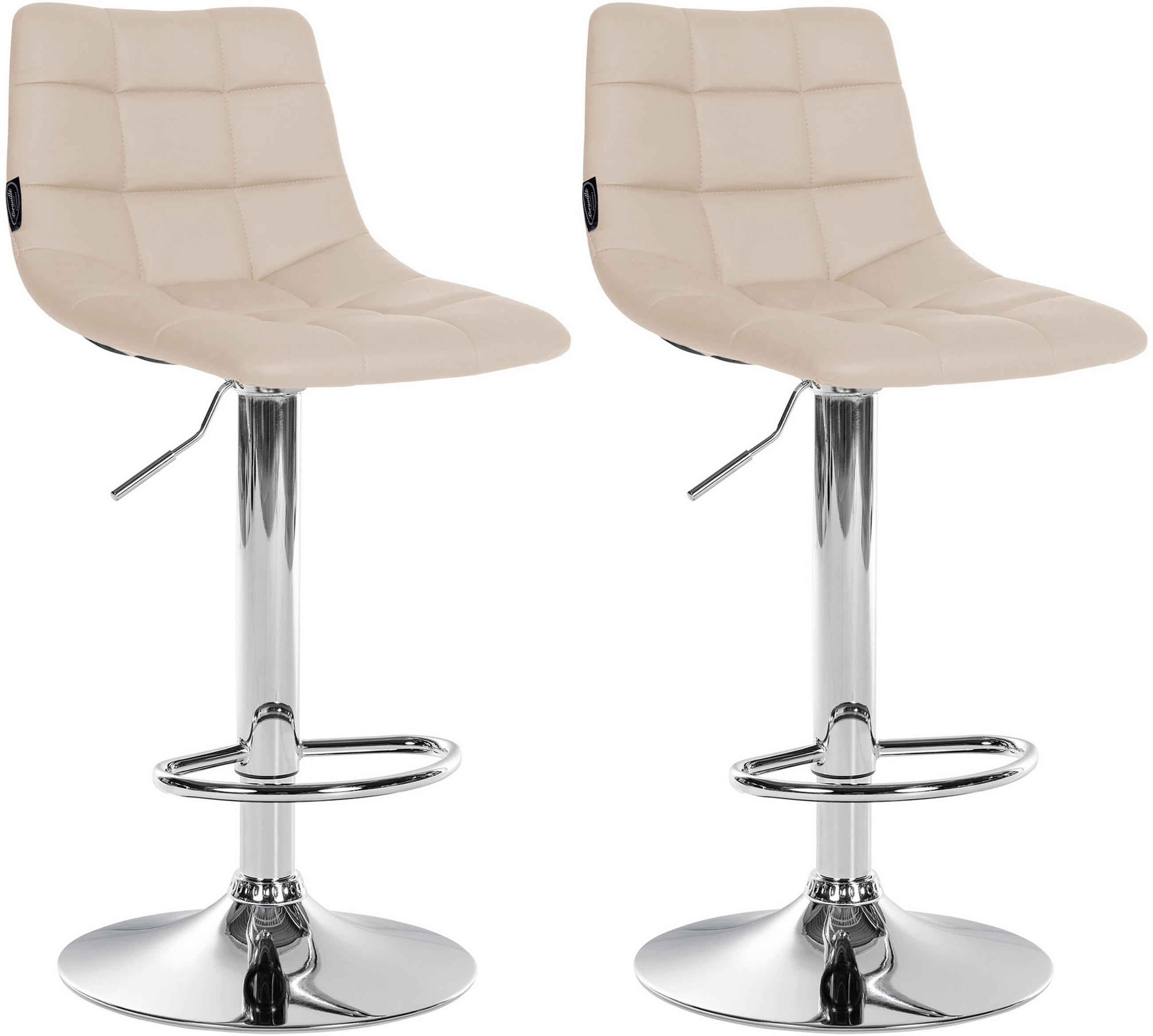 BARHOCKER 2er Set James Kunstleder chrom creme - Chromfarben/Naturfarben, Kunststoff/Metall (43/108.5/46.5cm) - TPFLiving