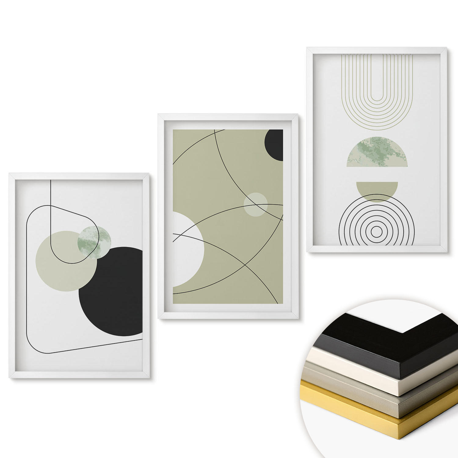 WANDBILDER 3er-Set - 40x60 cm Weißer Rahmen - Abstrakte Formen und Farben - Weiß, Kunststoff (40/60cm) - ArtPrintCave