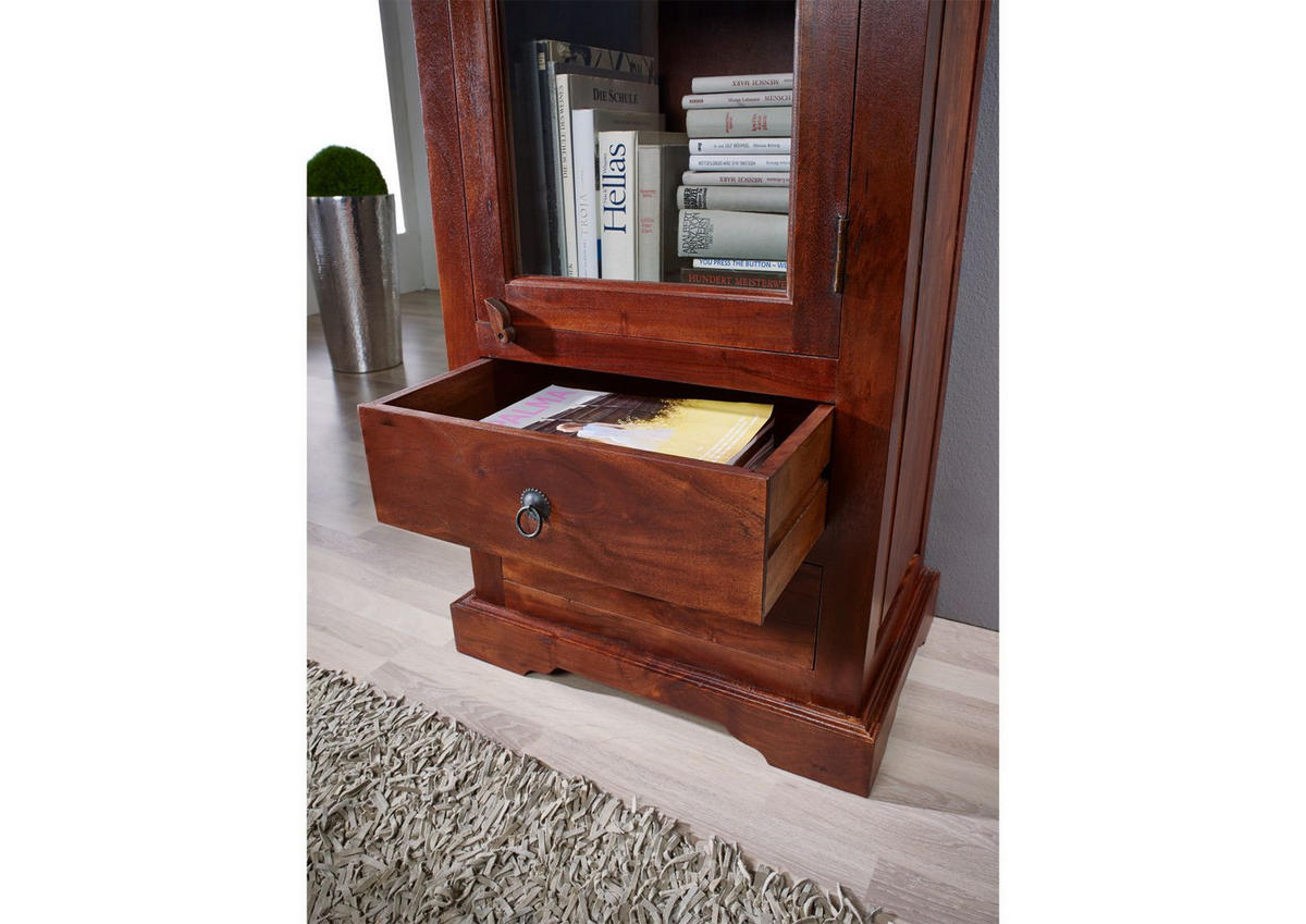 VITRINE Akazie 65x44x191 nougat lackiert OXFORD #432 - Dunkelbraun, Holz (65/191/44cm) - Massivmoebel24