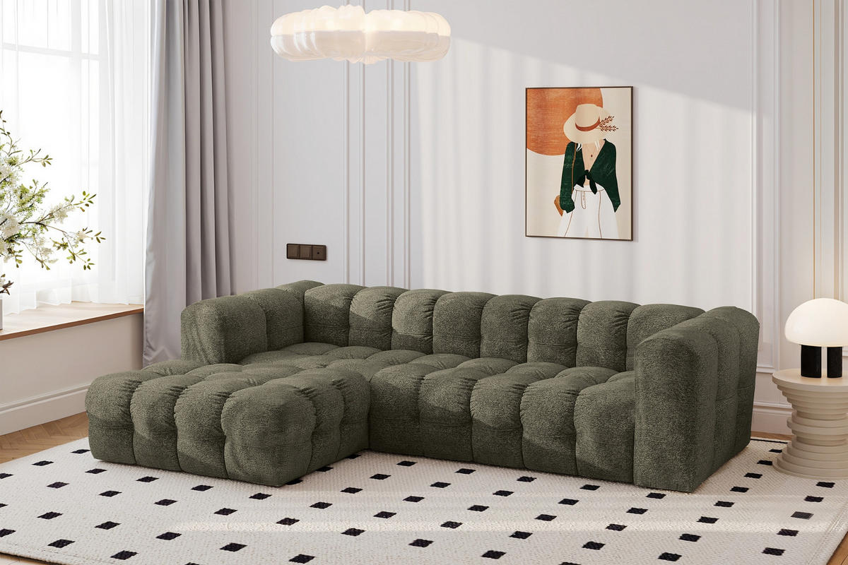 ECKSOFA L-form BALOO L, Chenille-Stoff Arena, Grün, Links - Grün, Holz (280/193cm) - Kaiser Möbel