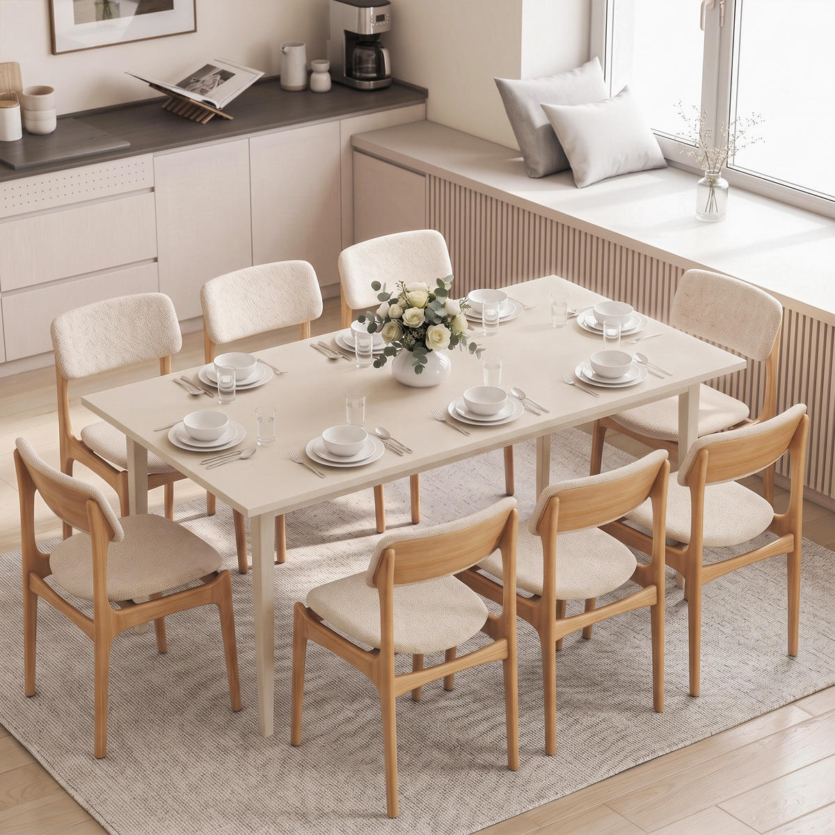 MATBORD i spånskiva, krämvit - Cremefärgad, Trä/Träbaserade material (180/90/76cm) - HOMCOM