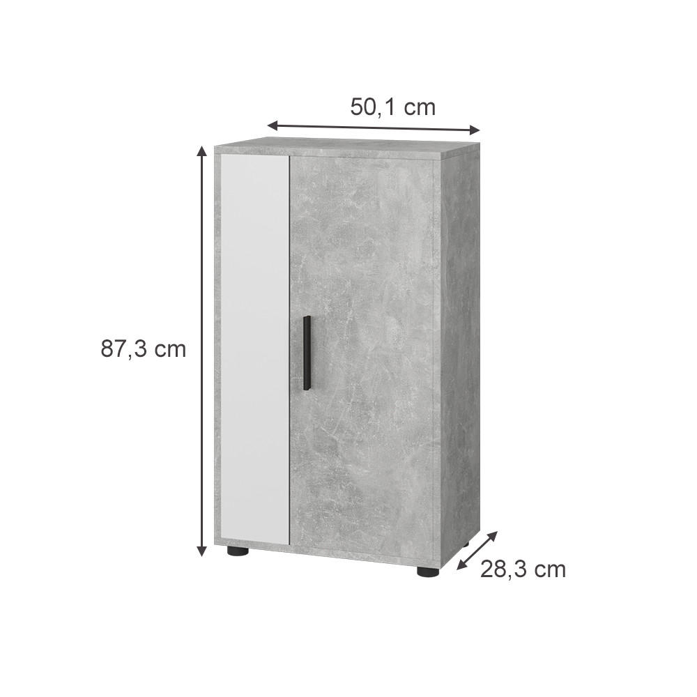 KOMMODE Berno Beton/Weiß 50.1 x 87.3 cm mit 2 Fächern - Weiß/Grau, Holzwerkstoff (50.1/87.3/28.3cm) - Vicco
