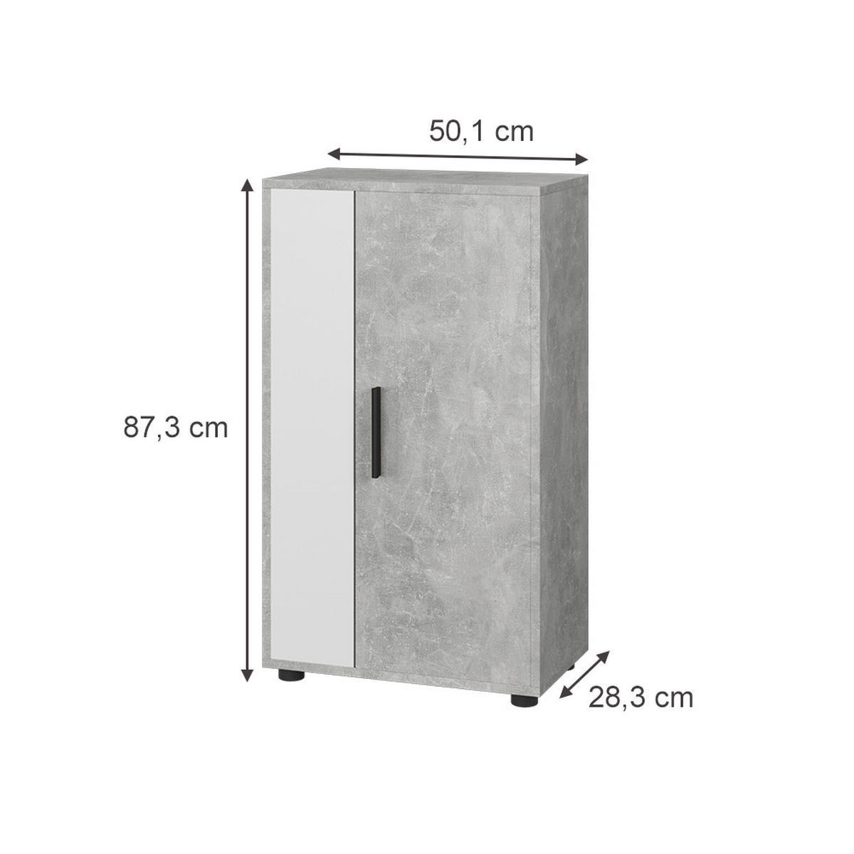 KOMMODE Berno Beton/Weiß 50.1 x 87.3 cm mit 2 Fächern - Weiß/Grau, Holzwerkstoff (50.1/87.3/28.3cm) - Vicco
