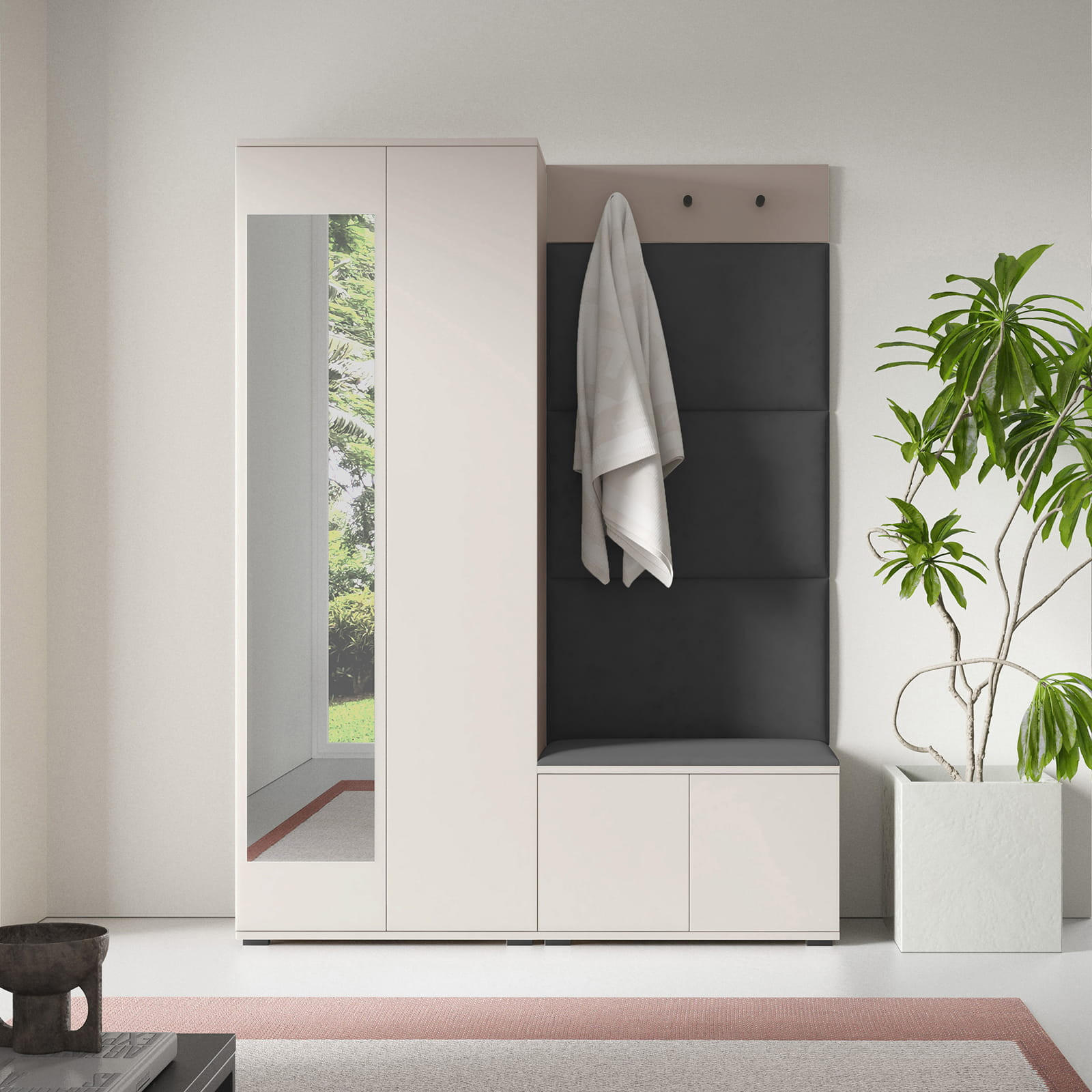 GARDEROBE Napoli 3 Kleiderschrank mit Polsterpaneelen Grau - Beige/Grau, Holzwerkstoff (140/189/40cm) - Jerpax