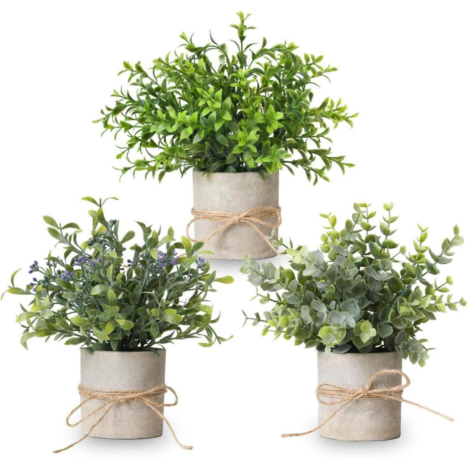 KUNSTPFLANZEN 3-teiliges Set Eukalyptus mit braunem Topf - Multicolor, Kunststoff (15cm)