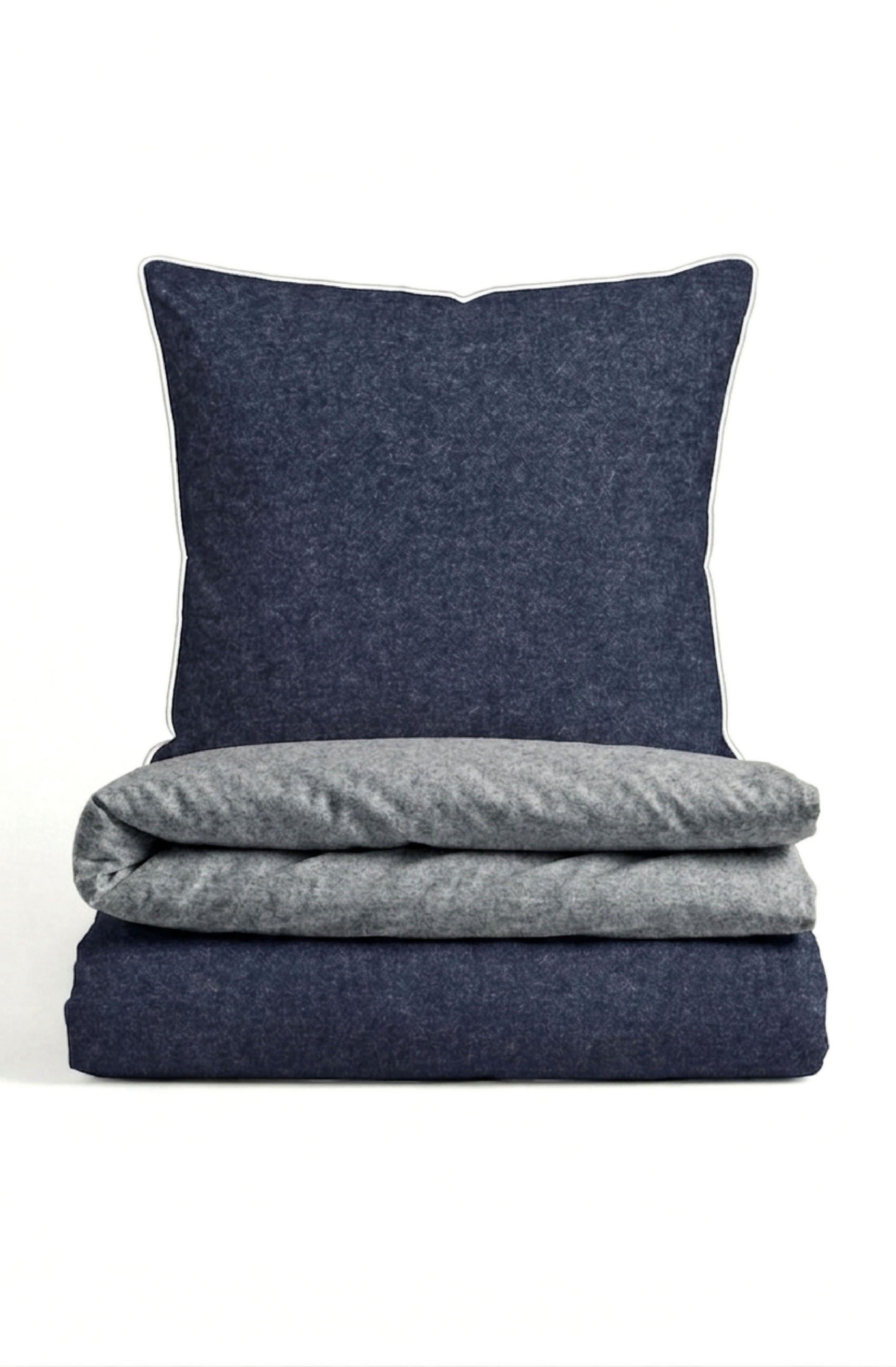 BETTWÄSCHE-GARNITUR Biber Melange UNI marine, 155x200 cm + 80x80 cm - Dunkelblau, Textil (155/200cm) - biberna