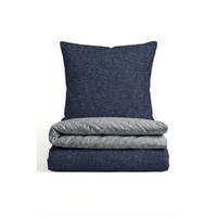BETTWÄSCHE-GARNITUR Biber Melange UNI marine, 155x200 cm + 80x80 cm - Dunkelblau, Textil (155/200cm) - biberna