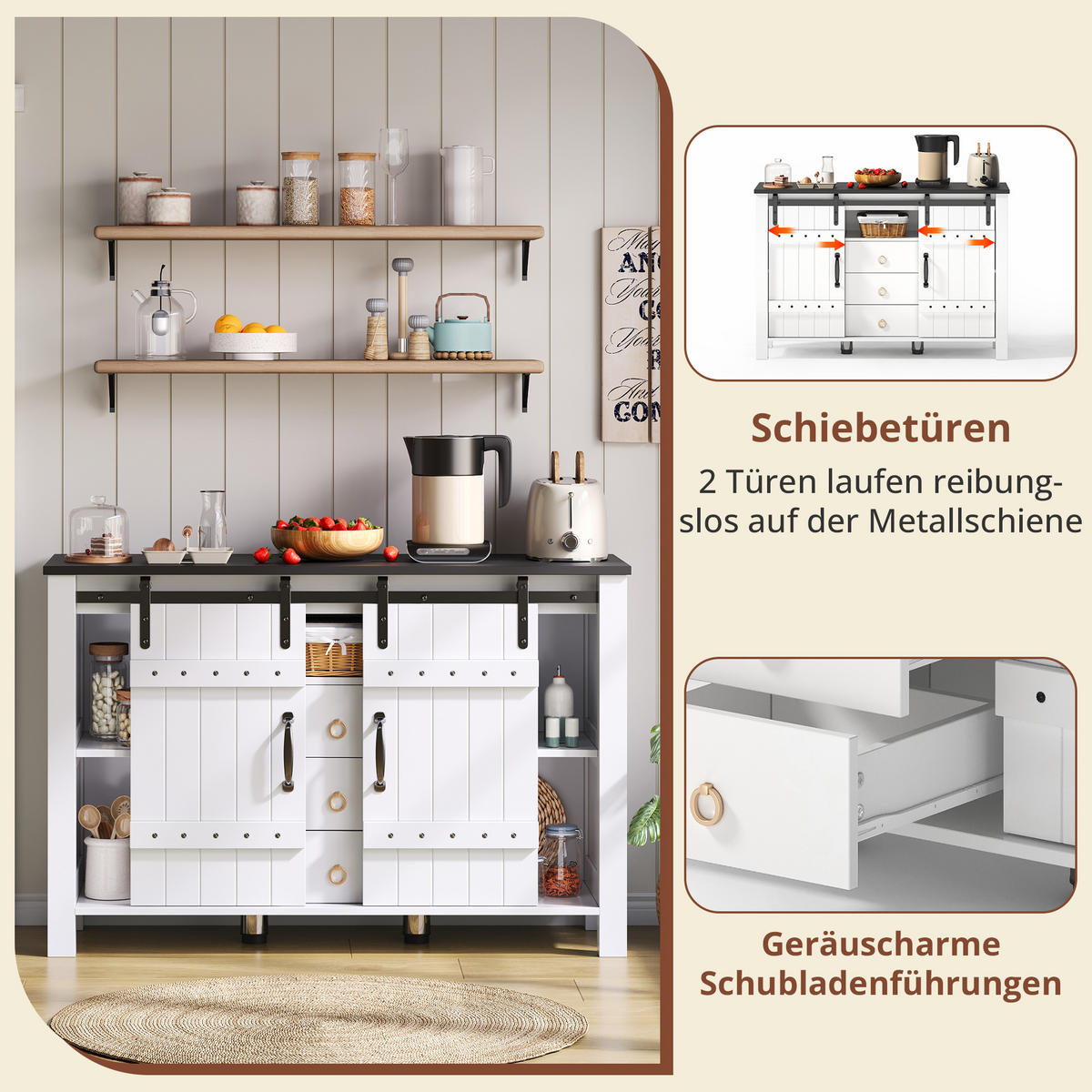 SIDEBOARD 120/40/80 cm Weiß aus MDF mit Schiebetüren - Weiß, Holzwerkstoff (120/80/40cm) - OKWISH