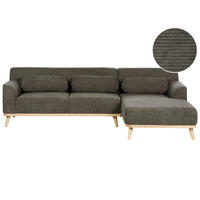 3-SITZER-ECKSOFA Cord dunkelgrün rechtsseitig Simos - Hellbraun/Grün, Textil (264/159cm) - Beliani