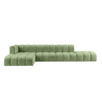 ECKSOFA Modulares In L-Form Mit Hocker, Velvet-Stoff Riviera, Olive, Links, GRAND - Olivgrün, Holz (386/179cm) - Kaiser Möbel