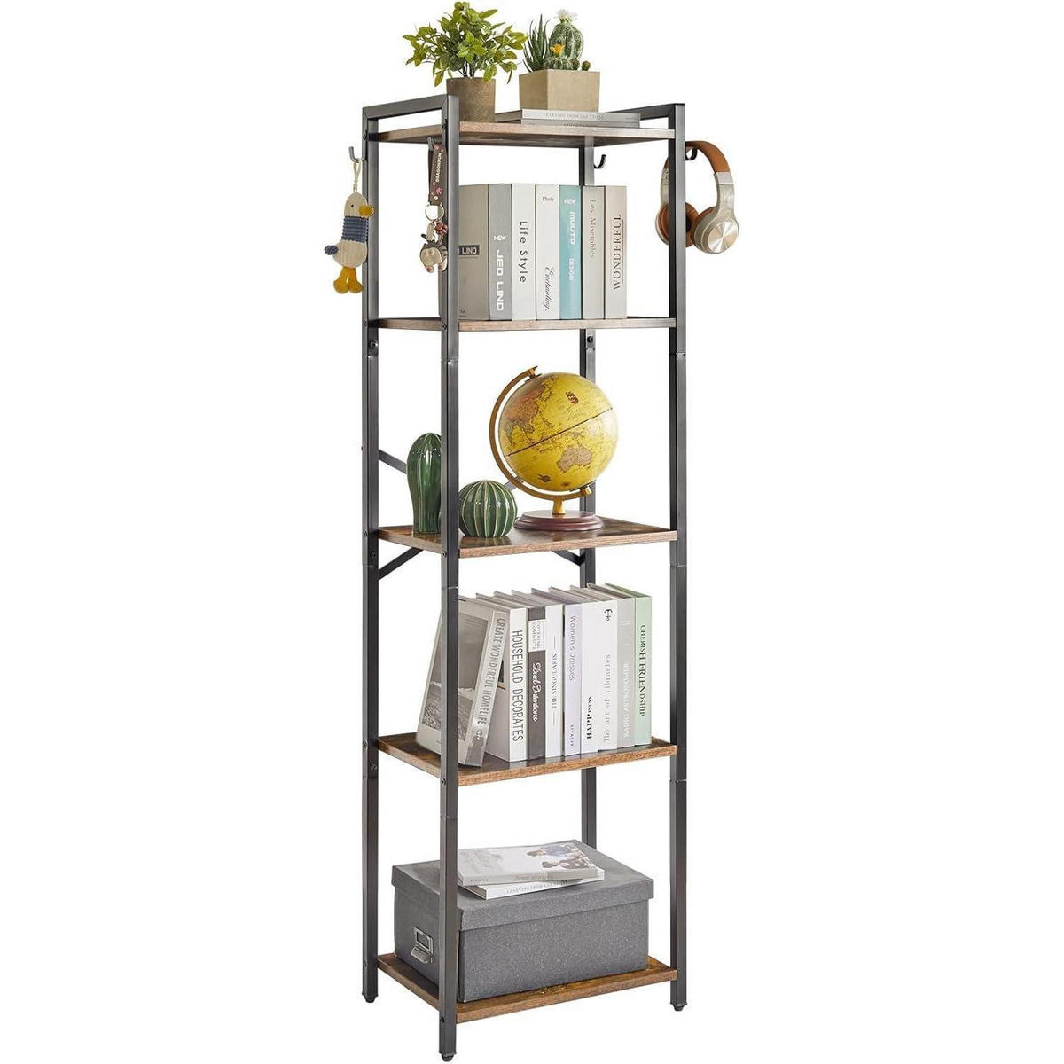 BÜCHERREGAL 5-stöckig Rustikal Braun 43 x 29 x 147 cm - Schwarz, Metall (29/146.5/43cm)