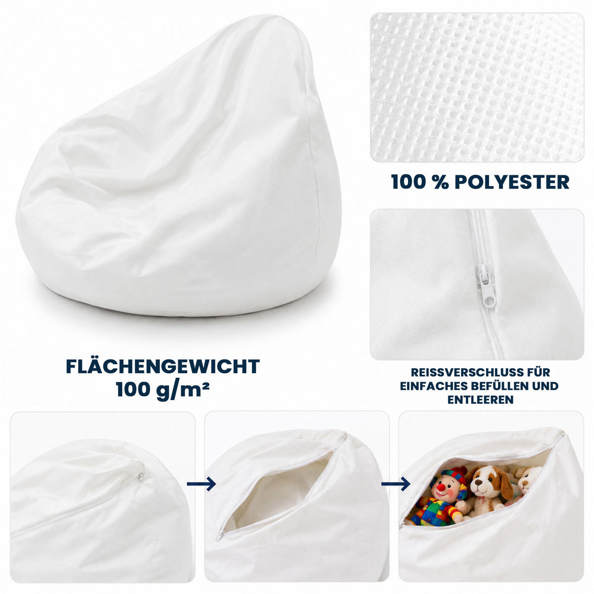BEZUG Comfii Weiß 60/60/60 cm Vigofil 100 g/m² - Weiß, Textil (92/70cm) - Dreamroots