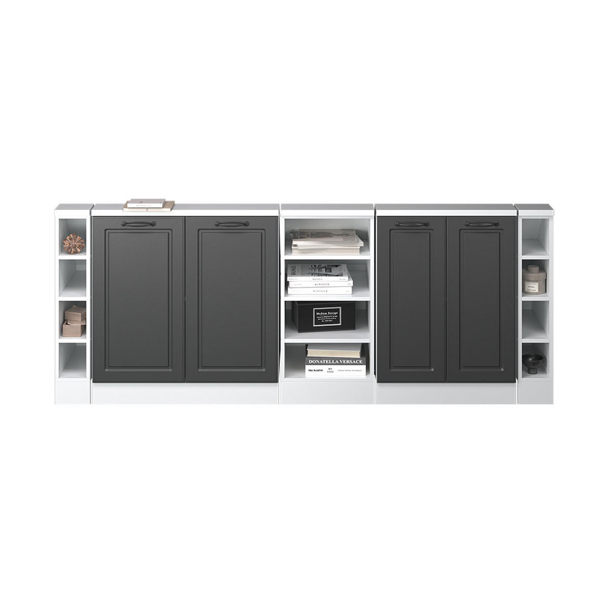 DACHSCHRÄGENSCHRANK-SET Rion Anthrazit Landhaus/Weiß 5er Set - Anthrazit/Weiß, Holzwerkstoff (215/81.6/46cm) - Vicco