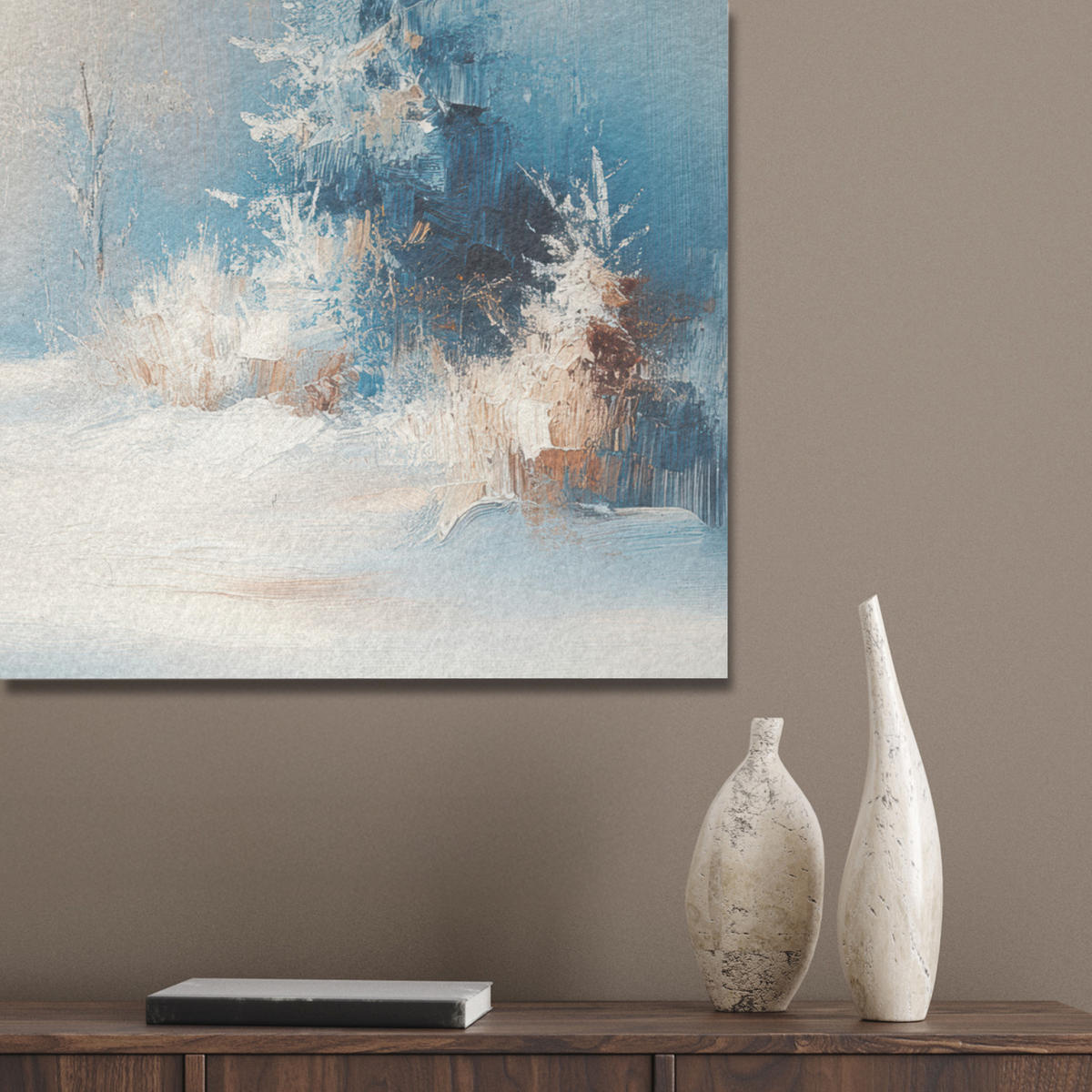 AKUSTIKBILD Wald - Winter - Natur - Abstrakt - Schnee Akustikpaneele 90x60 cm - Weiß, Kunststoff (90/60/0.9cm) - MuchoWow