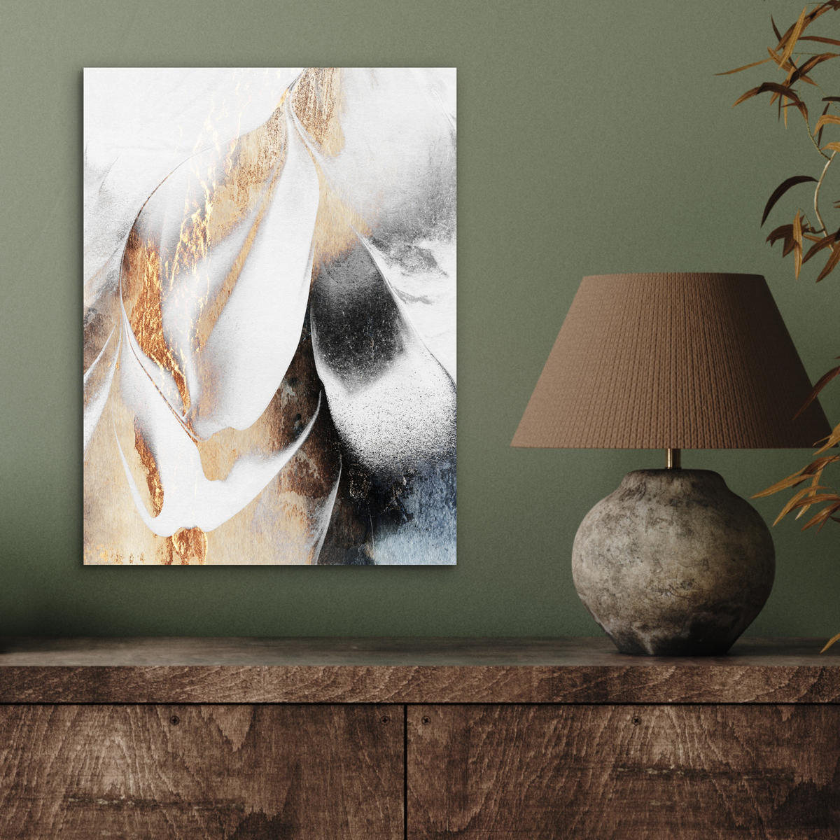 KOVOVÝ OBRAZ Luxusné - abstraktné - zlaté - biele 30x40 cm - zlatá, kov (30/40cm) - MuchoWow