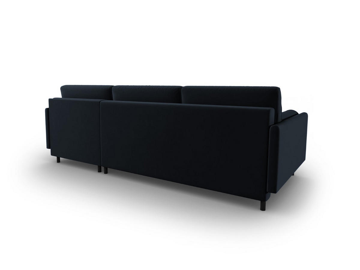 AUSKLAPPBARES-ECKSOFA rechts mit Container Scott aus Samt dunkelblau 5 Sitzplätze - Dunkelblau, Textil (142/212cm) - Micadoni