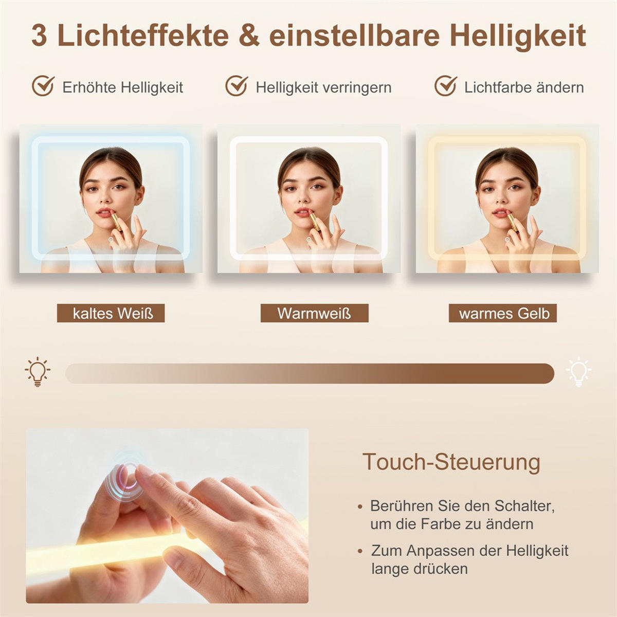 SCHMINKTISCH - Frisiertisch mit LED-Lichtspiegel und Ladestation - Glasplatte und Hocker - Weiß - Weiß, Holzwerkstoff (36/140/110cm) - DELFA