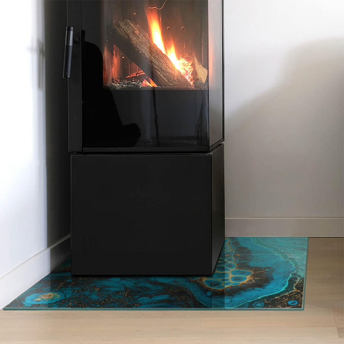 GLASPLATTE für Kamin 60x60 cm Türkis - Türkis, Glas (60/60/0.4cm) - ArtPrintCave