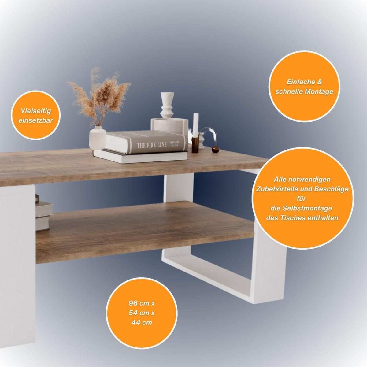 COUCHTISCH Kaja96 96/42/53,8 - Nussbaumfarben/Weiß, Holzwerkstoff (54/96/42cm) - RAUMHIRSCH FURNITURE