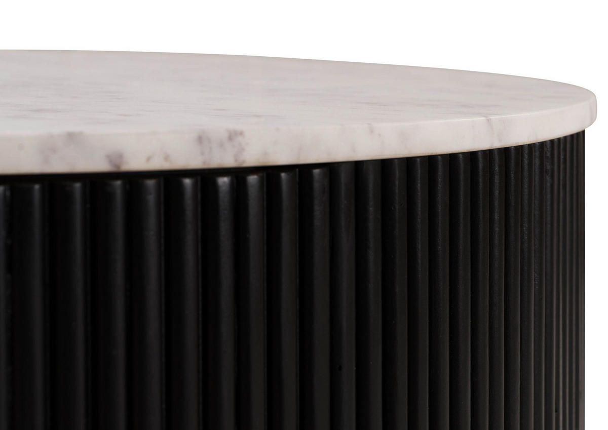 COUCHTISCH rund Mango 80x80x45 schwarz lackiert / Marmor weiß BARCELONA #120 - Schwarz, Holz (80/80/45cm) - Massivmoebel24