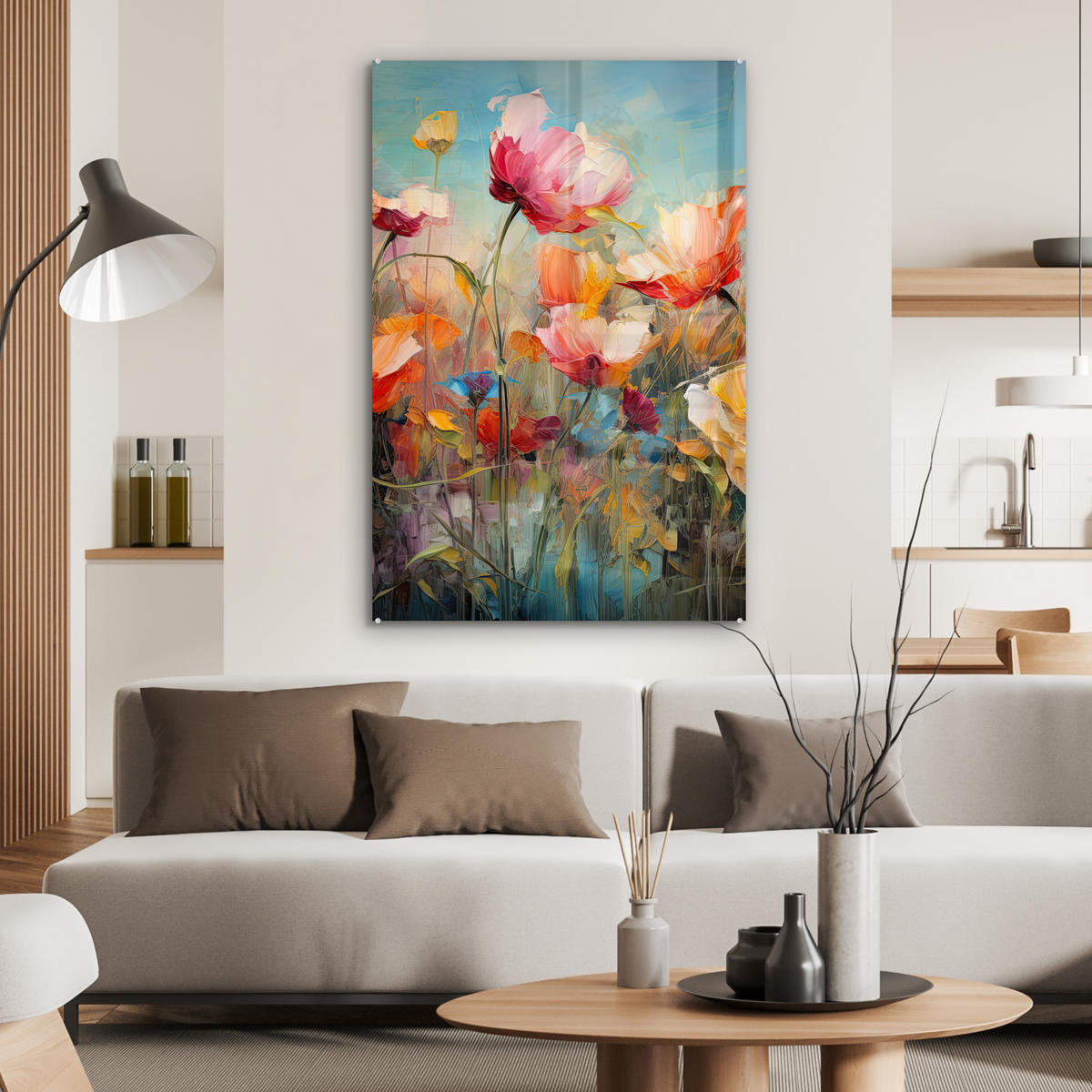 ACRYLGLASBILD Blumen - Aquarell - Kunst - Botanisch - Natur 60x90 cm - Orange, Glas (60/90cm) - MuchoWow